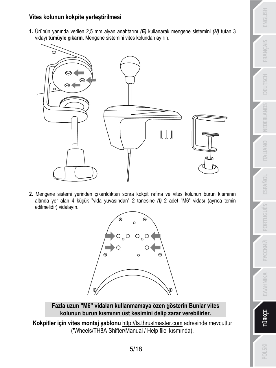 Vites kolunun kokpite yerleştirilmesi | Thrustmaster TH8A Shifter User Manual | Page 168 / 217