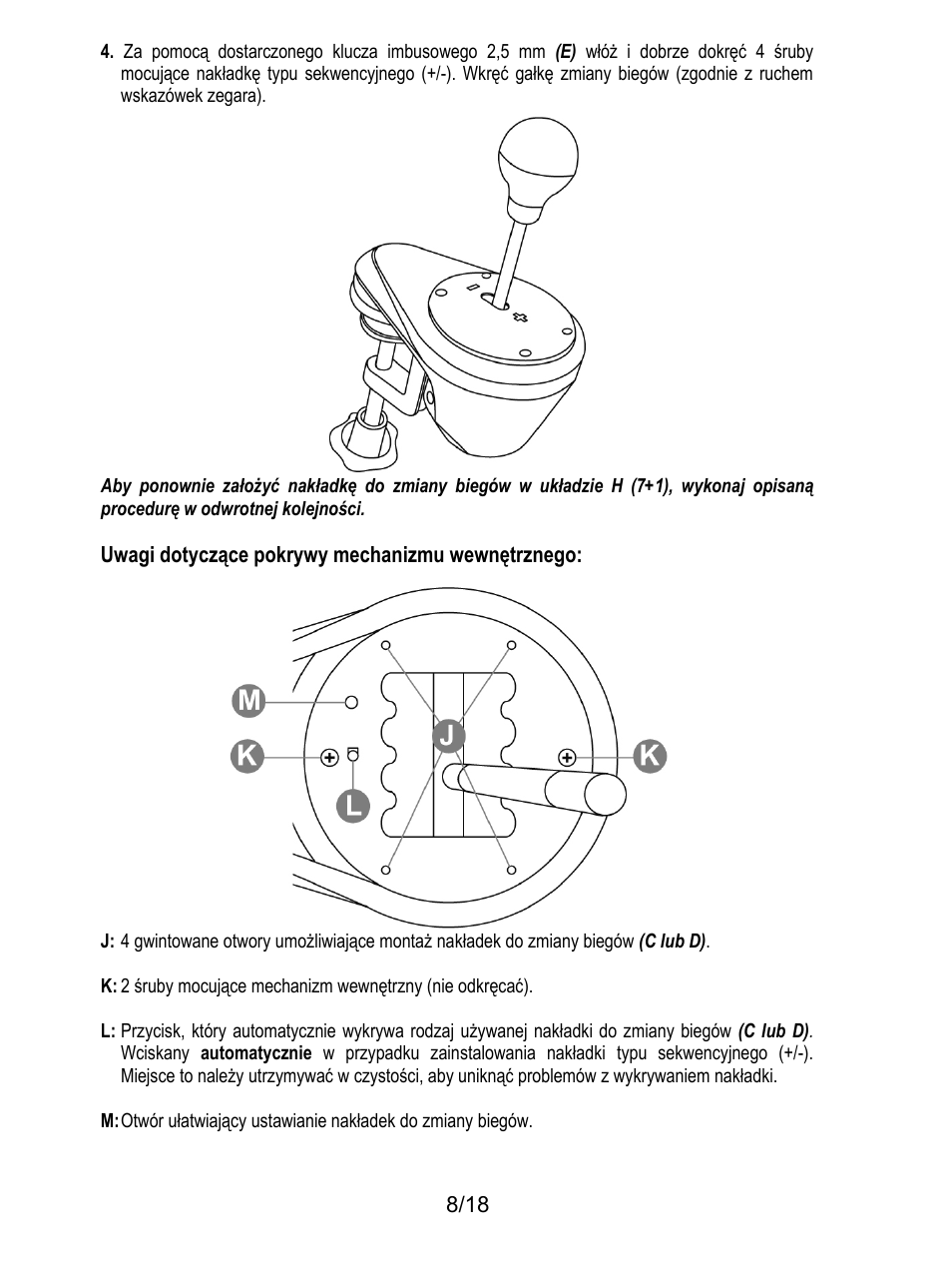 Uwagi dotyczące pokrywy mechanizmu wewnętrznego | Thrustmaster TH8A Shifter User Manual | Page 189 / 217