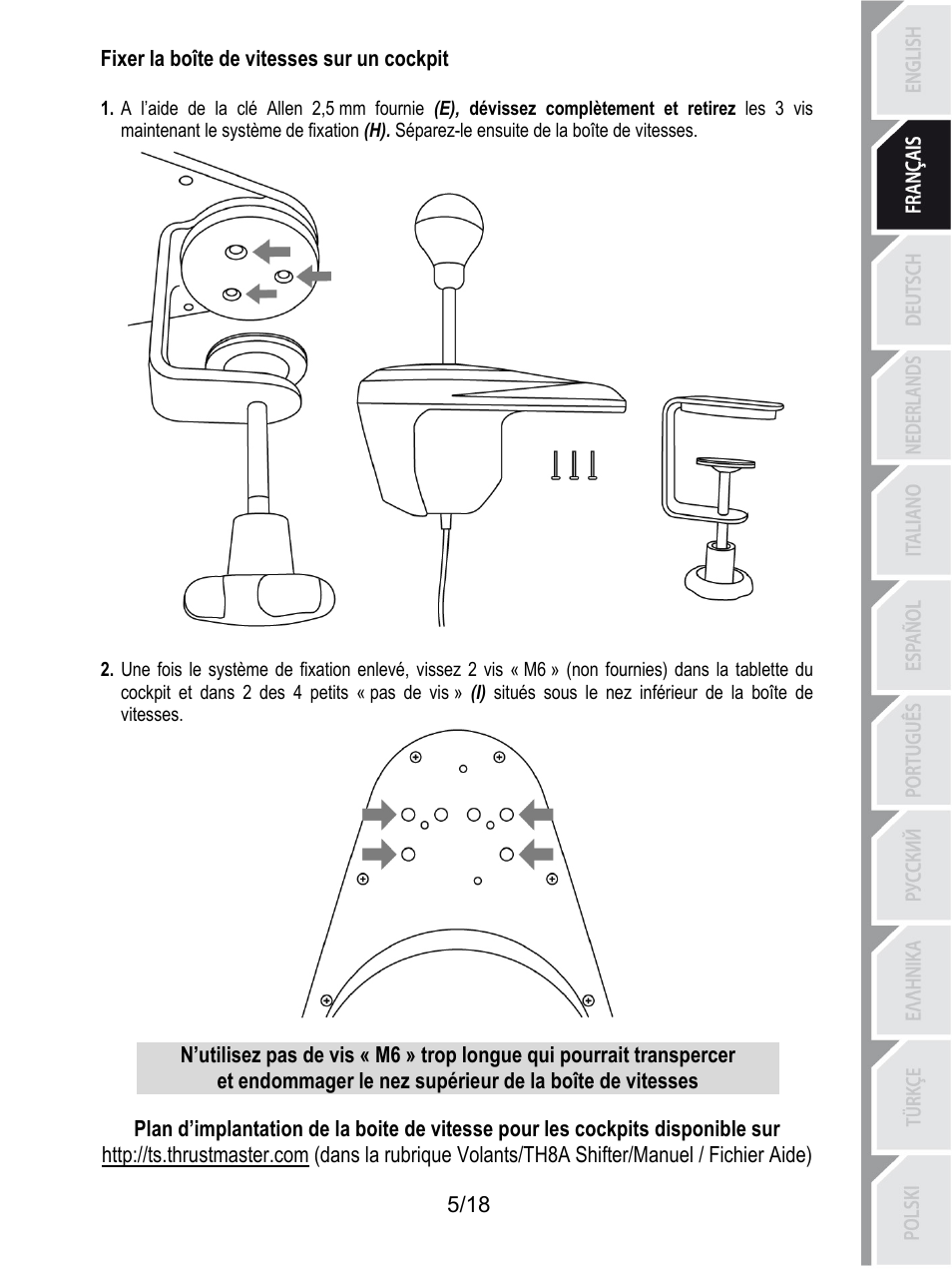 Fixer la boîte de vitesses sur un cockpit | Thrustmaster TH8A Shifter User Manual | Page 24 / 217