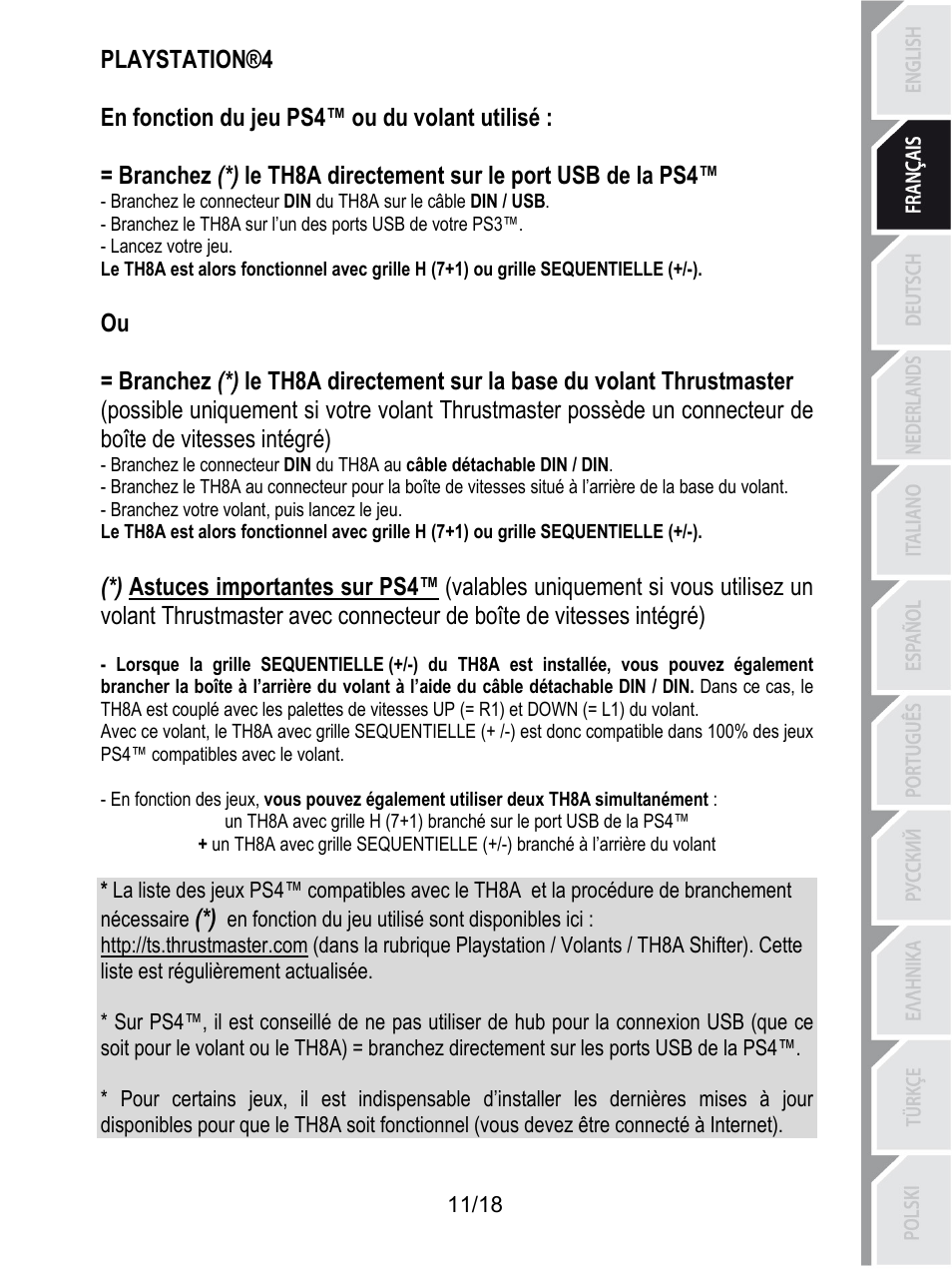 Playstation®4, En fonction du jeu ps4™ ou du volant utilisé, Lancez votre jeu | Branchez votre volant, puis lancez le jeu | Thrustmaster TH8A Shifter User Manual | Page 30 / 217