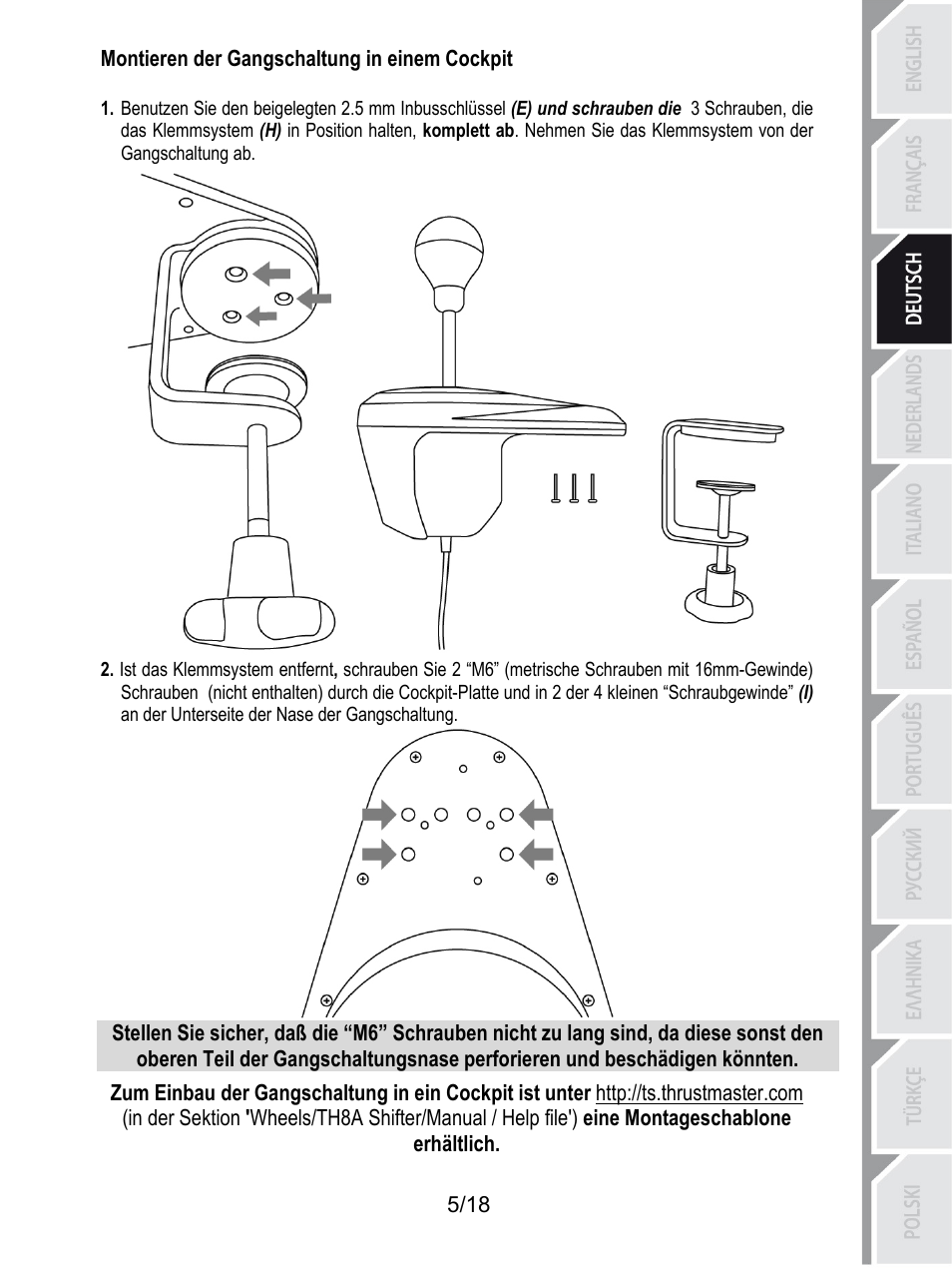 Montieren der gangschaltung in einem cockpit | Thrustmaster TH8A Shifter User Manual | Page 42 / 217