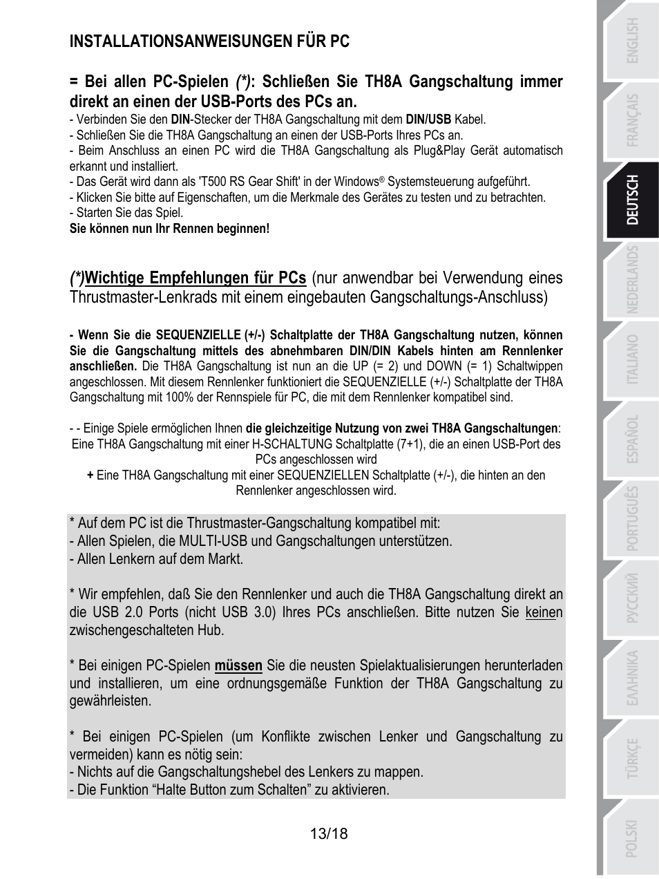 Installationsanweisungen für pc, Starten sie das spiel, Sie können nun ihr rennen beginnen | Allen lenkern auf dem markt | Thrustmaster TH8A Shifter User Manual | Page 50 / 217