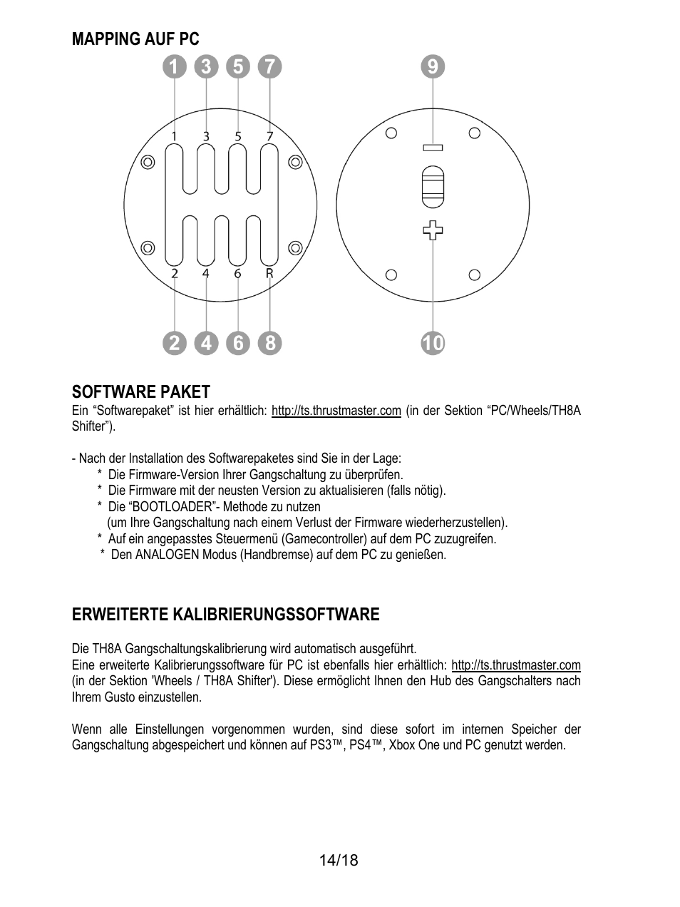 Mapping auf pc, Software paket, Die “bootloader”- methode zu nutzen | Erweiterte kalibrierungssoftware | Thrustmaster TH8A Shifter User Manual | Page 51 / 217