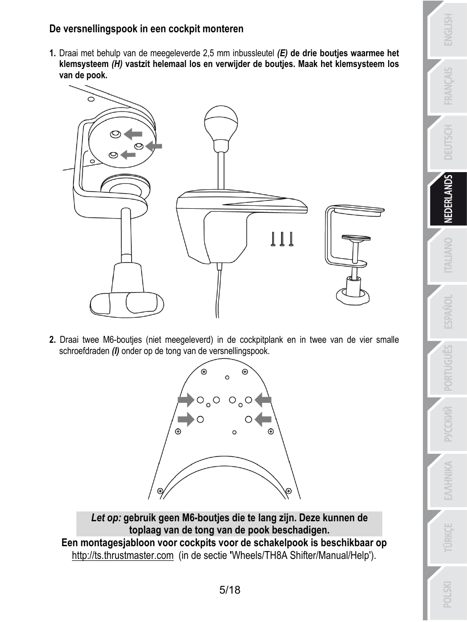 De versnellingspook in een cockpit monteren | Thrustmaster TH8A Shifter User Manual | Page 60 / 217