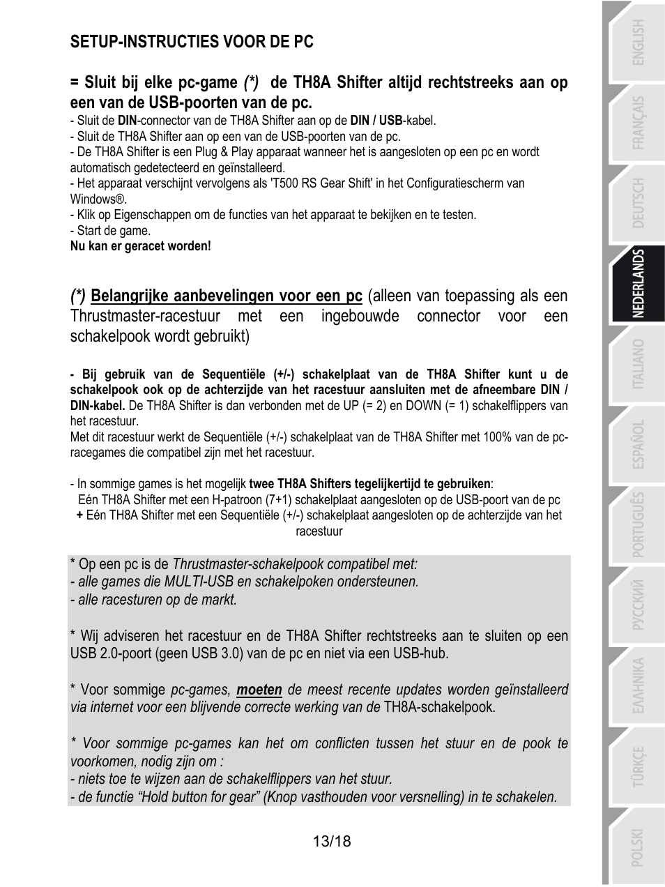 Setup-instructies voor de pc, Nu kan er geracet worden, Alle racesturen op de markt | Thrustmaster TH8A Shifter User Manual | Page 68 / 217