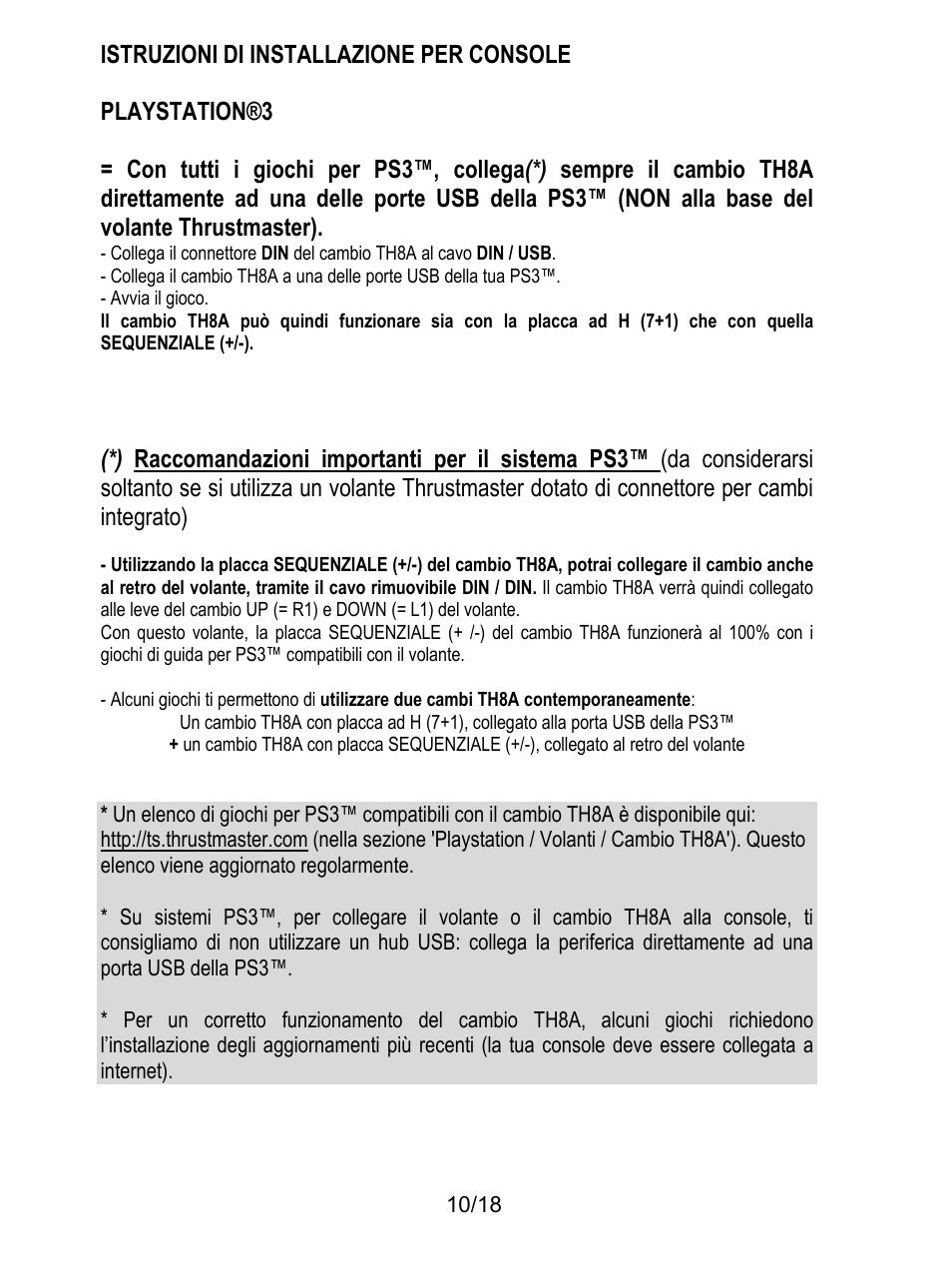 Istruzioni di installazione per console, Playstation®3, Avvia il gioco | Thrustmaster TH8A Shifter User Manual | Page 83 / 217