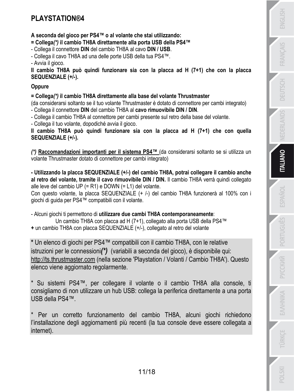 Playstation®4, Avvia il gioco, Oppure | Collega il tuo volante, dopodiché avvia il gioco | Thrustmaster TH8A Shifter User Manual | Page 84 / 217