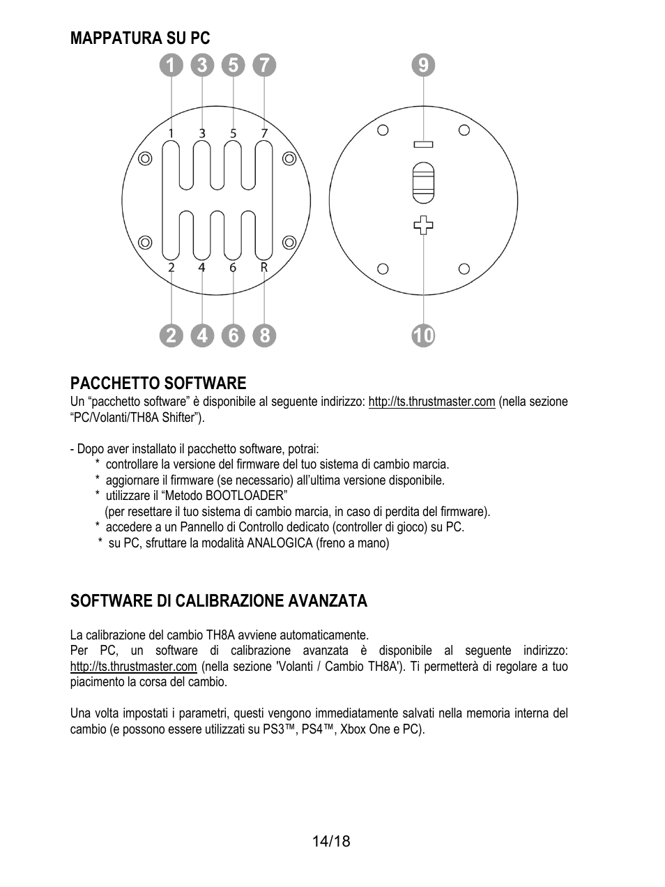 Mappatura su pc, Pacchetto software, Dopo aver installato il pacchetto software, potrai | Utilizzare il “metodo bootloader, Software di calibrazione avanzata, Mappatura su pc pacchetto software | Thrustmaster TH8A Shifter User Manual | Page 87 / 217