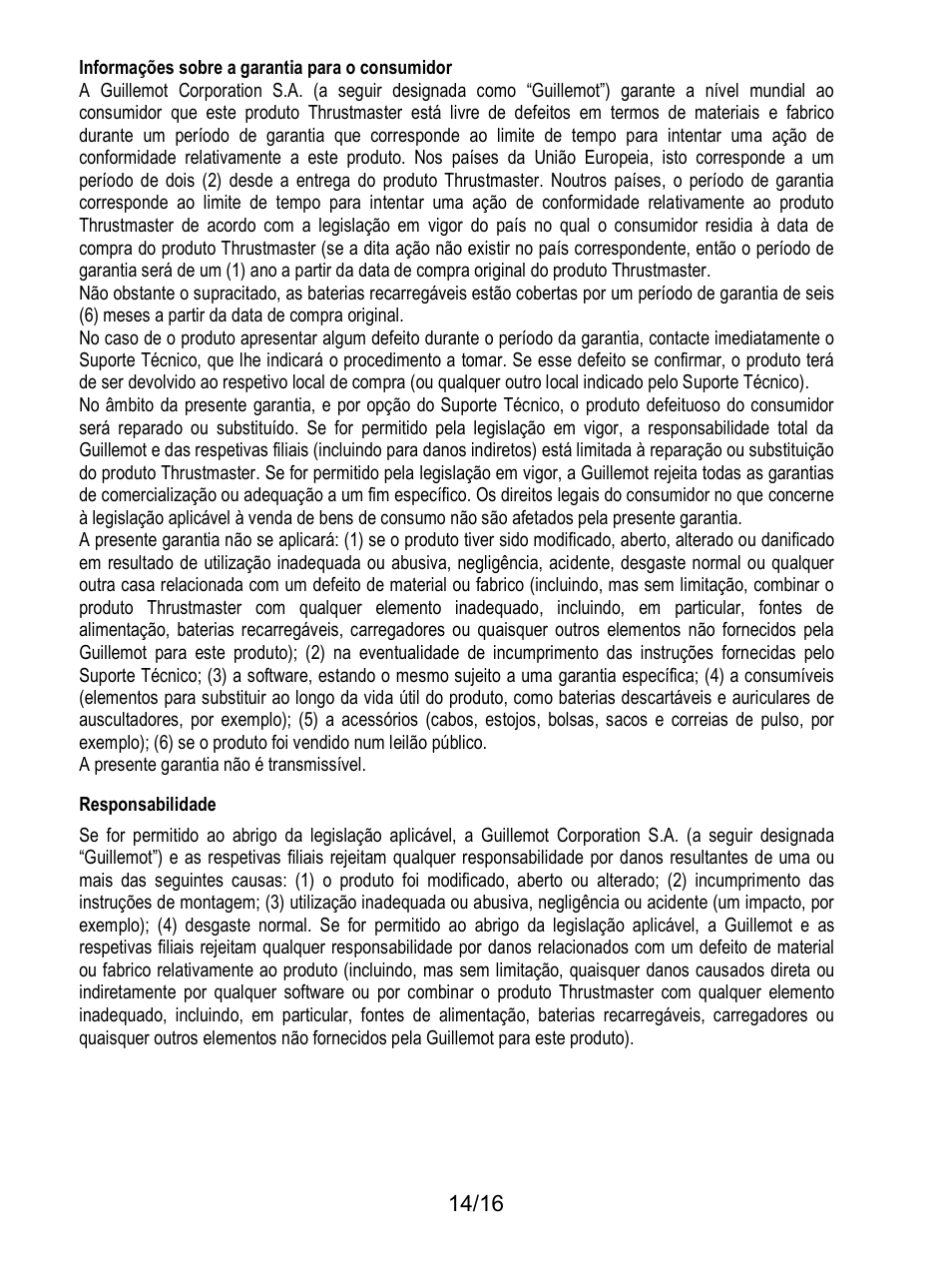 Responsabilidade | Thrustmaster TX Racing Wheel User Manual | Page 111 / 209
