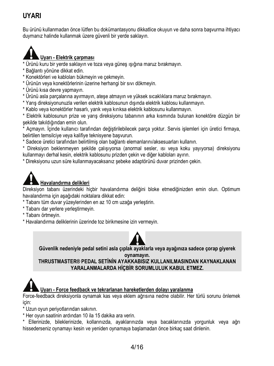 Uyari | Thrustmaster TX Racing Wheel User Manual | Page 149 / 209