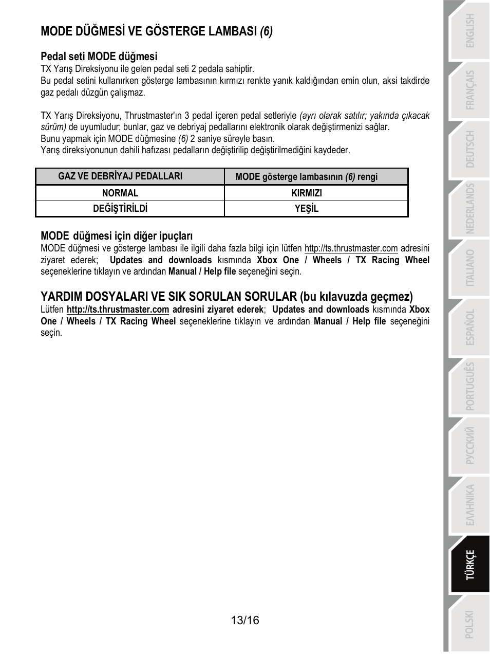 Mode düğmesi ve gösterge lambasi (6) | Thrustmaster TX Racing Wheel User Manual | Page 158 / 209