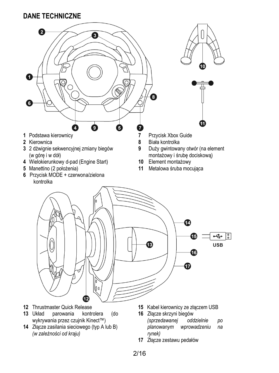 Dane techniczne | Thrustmaster TX Racing Wheel User Manual | Page 163 / 209