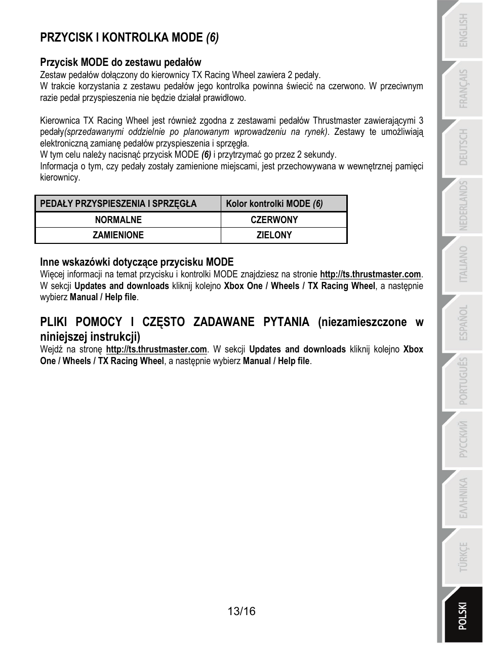 Przycisk i kontrolka mode (6) | Thrustmaster TX Racing Wheel User Manual | Page 174 / 209