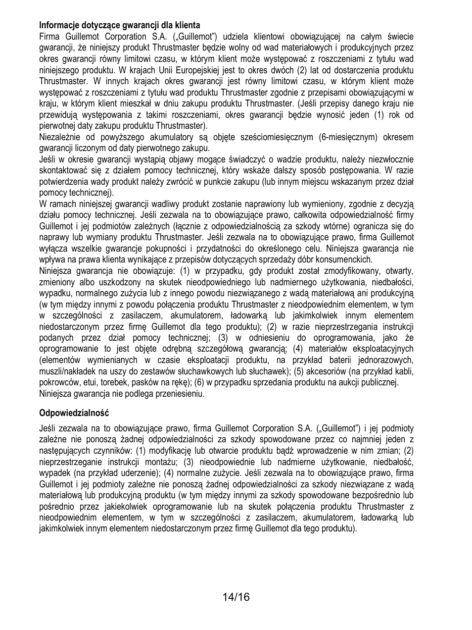 Odpowiedzialność | Thrustmaster TX Racing Wheel User Manual | Page 175 / 209