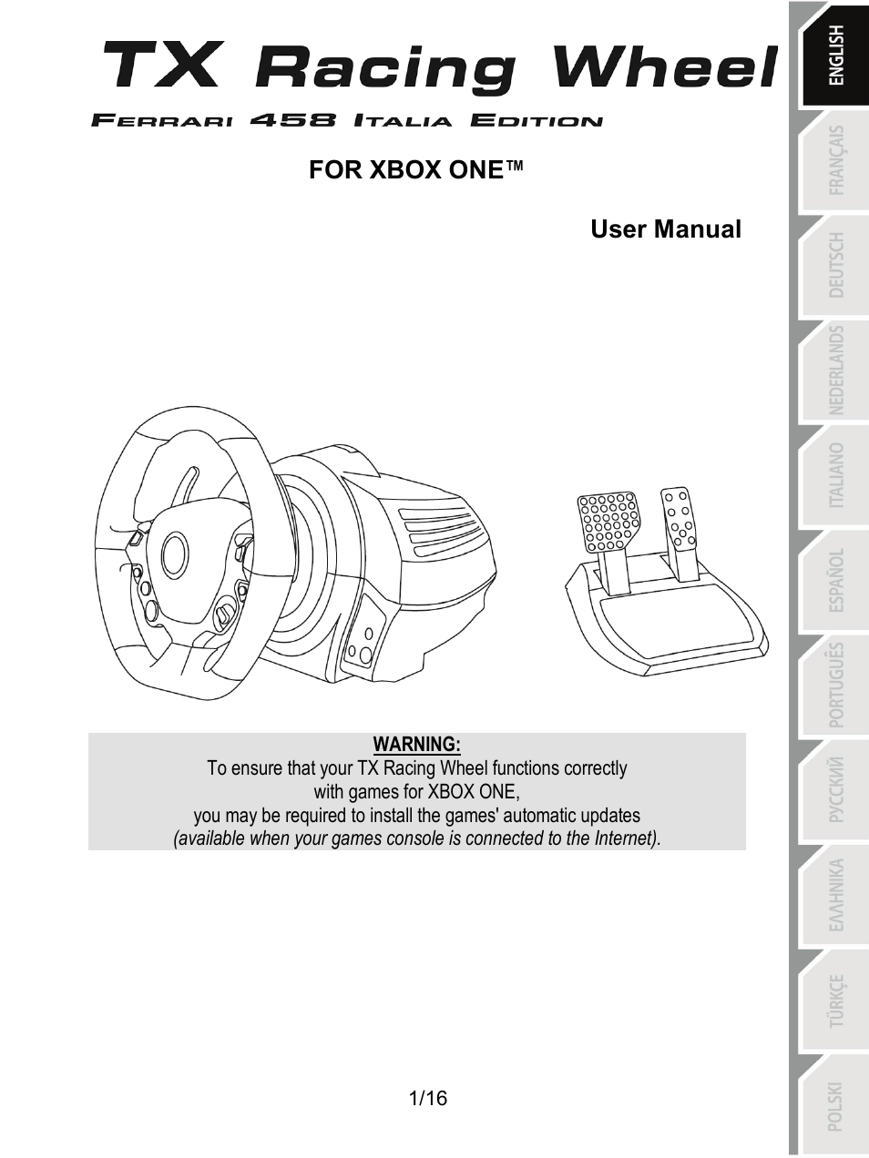 01_eng_tx_racing_wheel, User manual | Thrustmaster TX Racing Wheel User Manual | Page 2 / 209