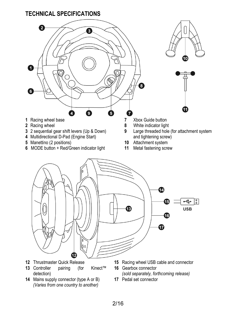 Technical specifications | Thrustmaster TX Racing Wheel User Manual | Page 3 / 209