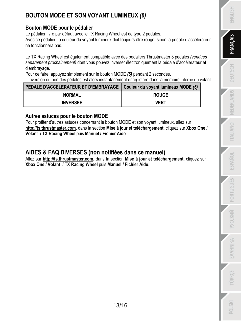 Bouton mode et son voyant lumineux (6) | Thrustmaster TX Racing Wheel User Manual | Page 30 / 209