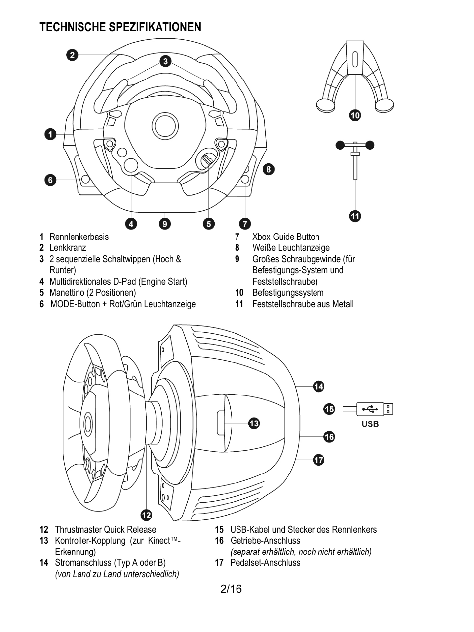 Technische spezifikationen | Thrustmaster TX Racing Wheel User Manual | Page 35 / 209