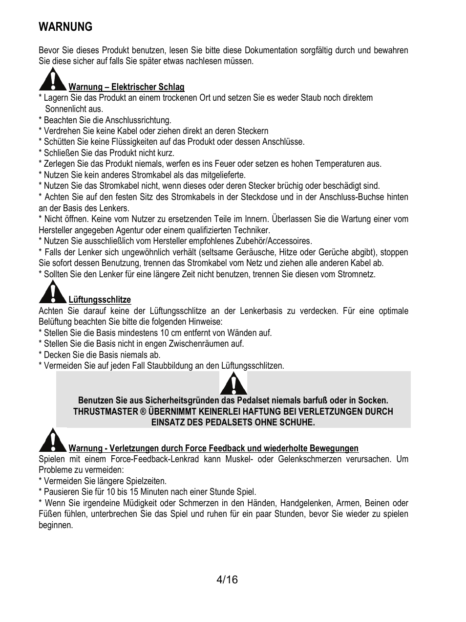 Warnung | Thrustmaster TX Racing Wheel User Manual | Page 37 / 209