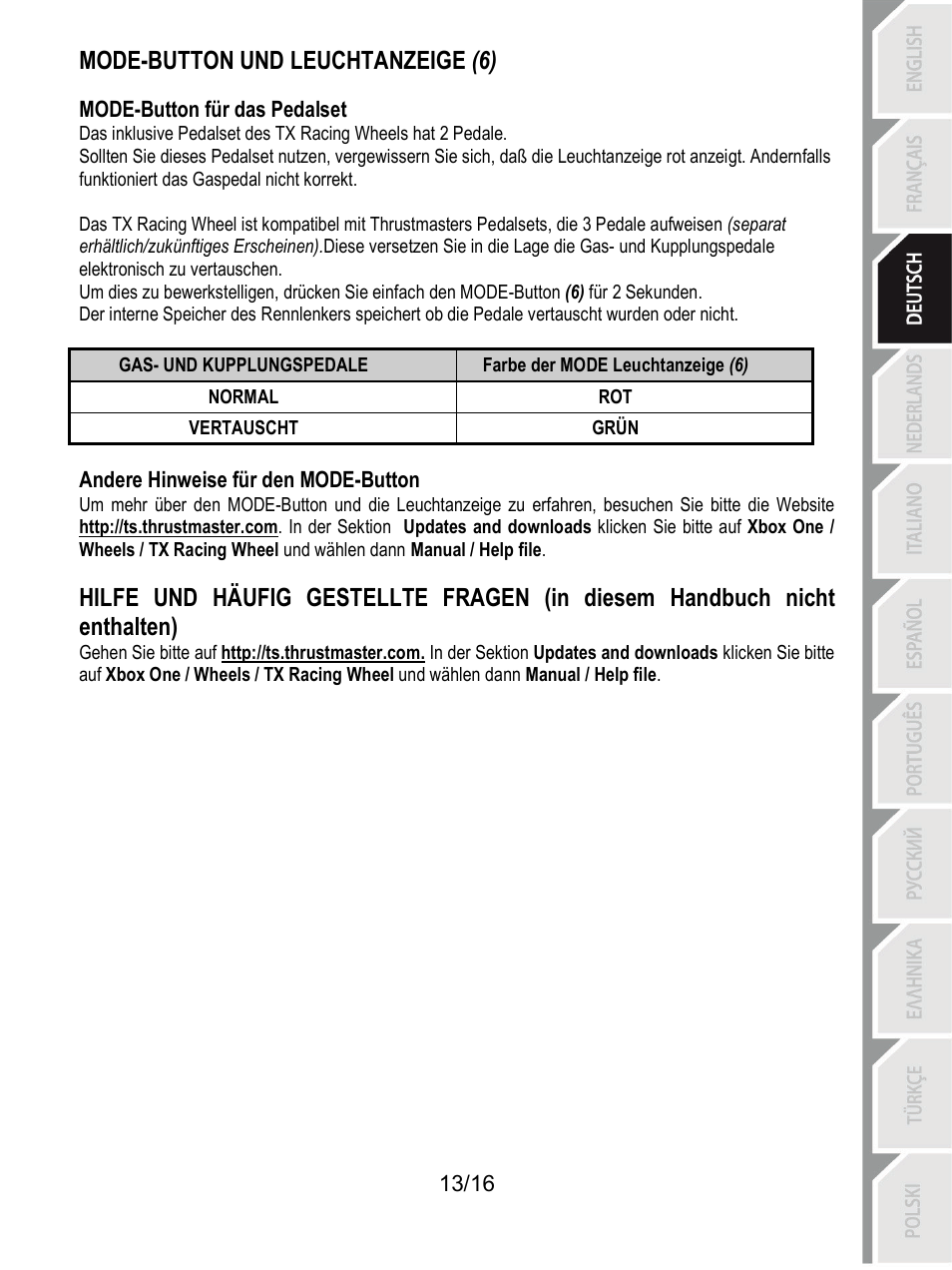 Mode-button und leuchtanzeige (6) | Thrustmaster TX Racing Wheel User Manual | Page 46 / 209