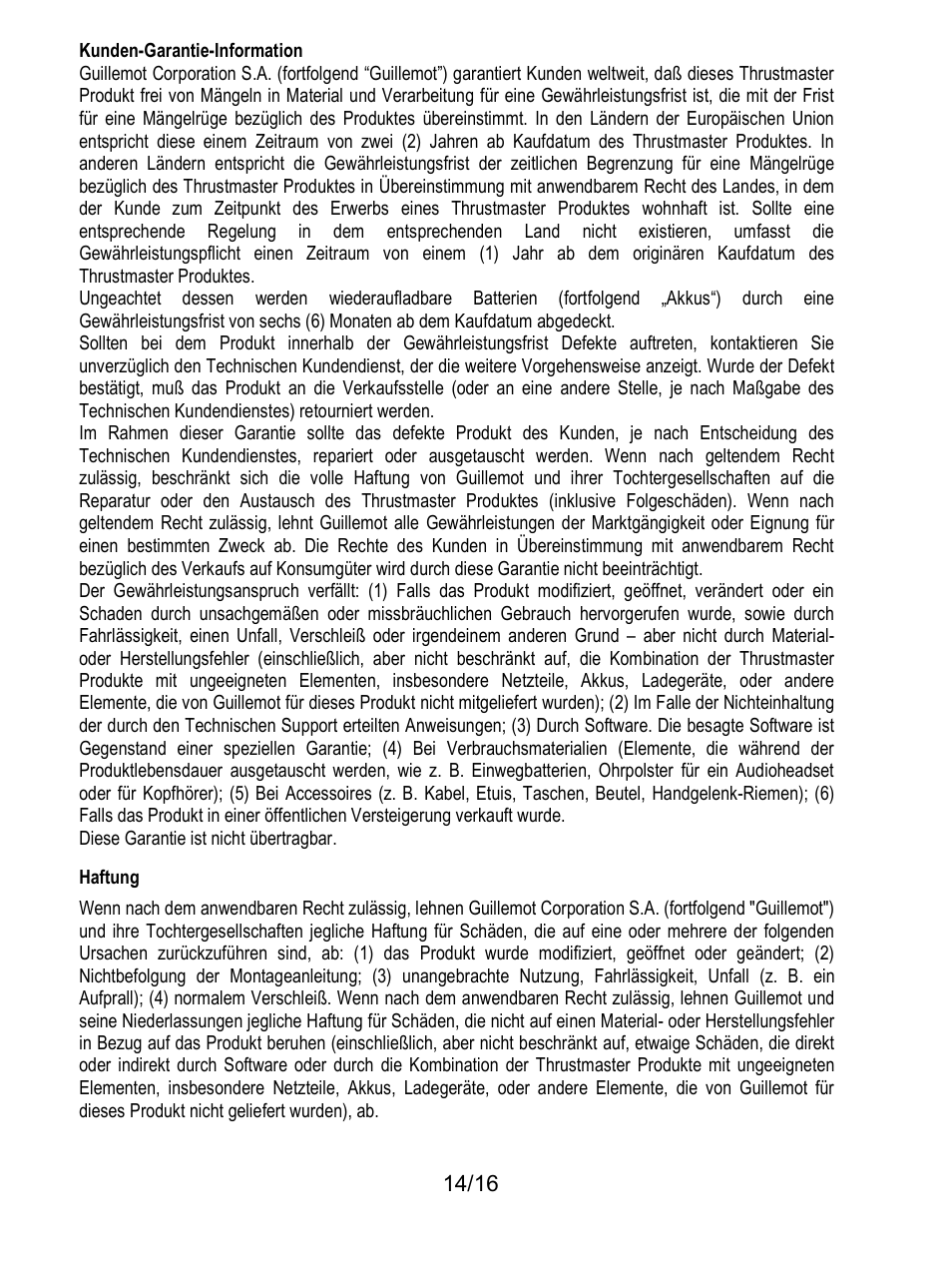 Haftung | Thrustmaster TX Racing Wheel User Manual | Page 47 / 209