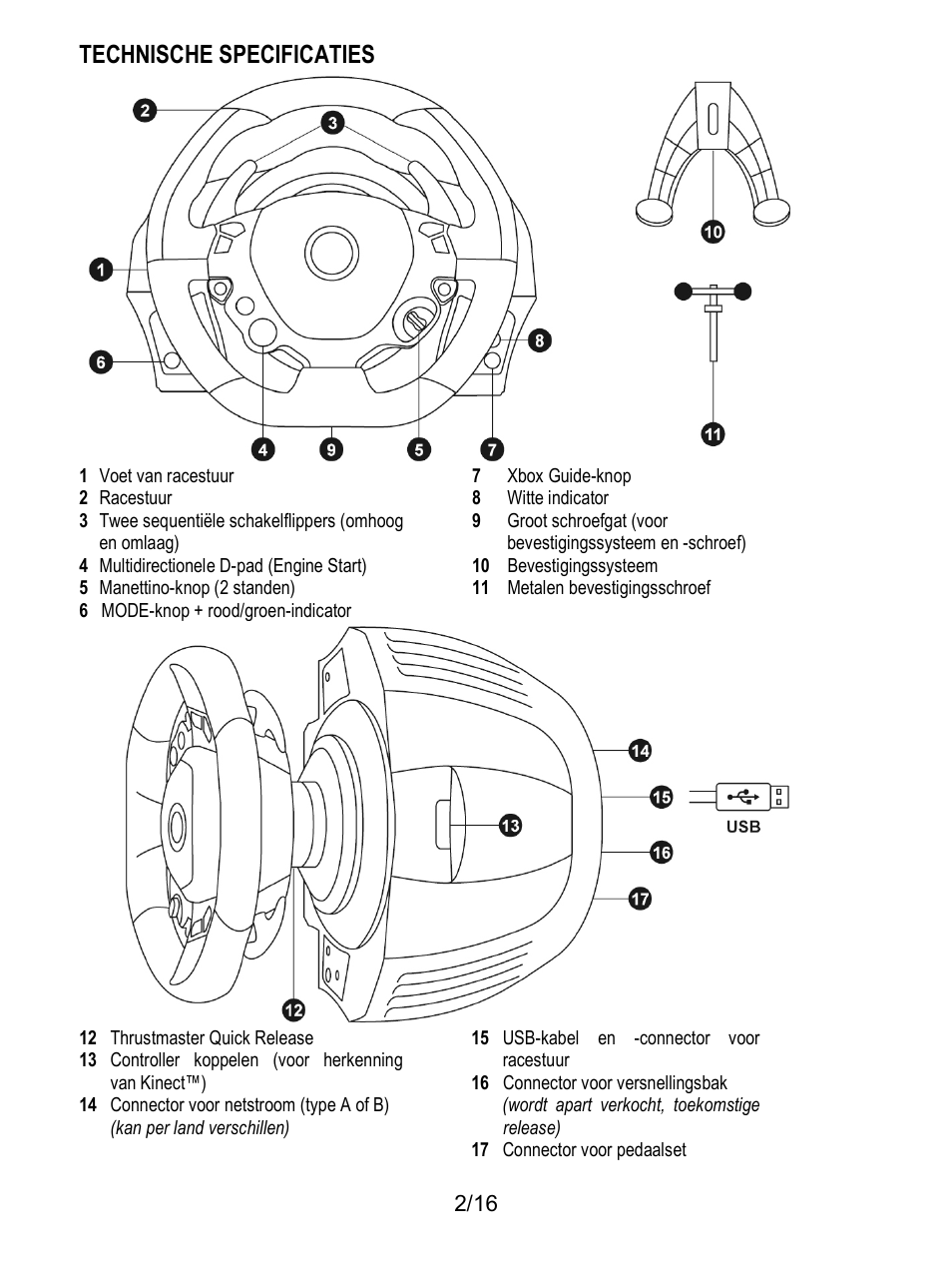 Technische specificaties | Thrustmaster TX Racing Wheel User Manual | Page 51 / 209