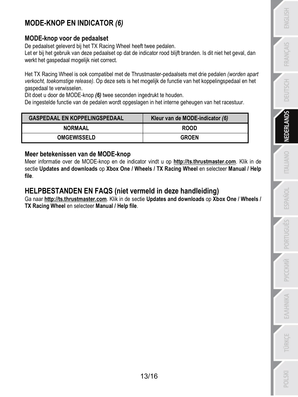 Mode-knop en indicator (6) | Thrustmaster TX Racing Wheel User Manual | Page 62 / 209