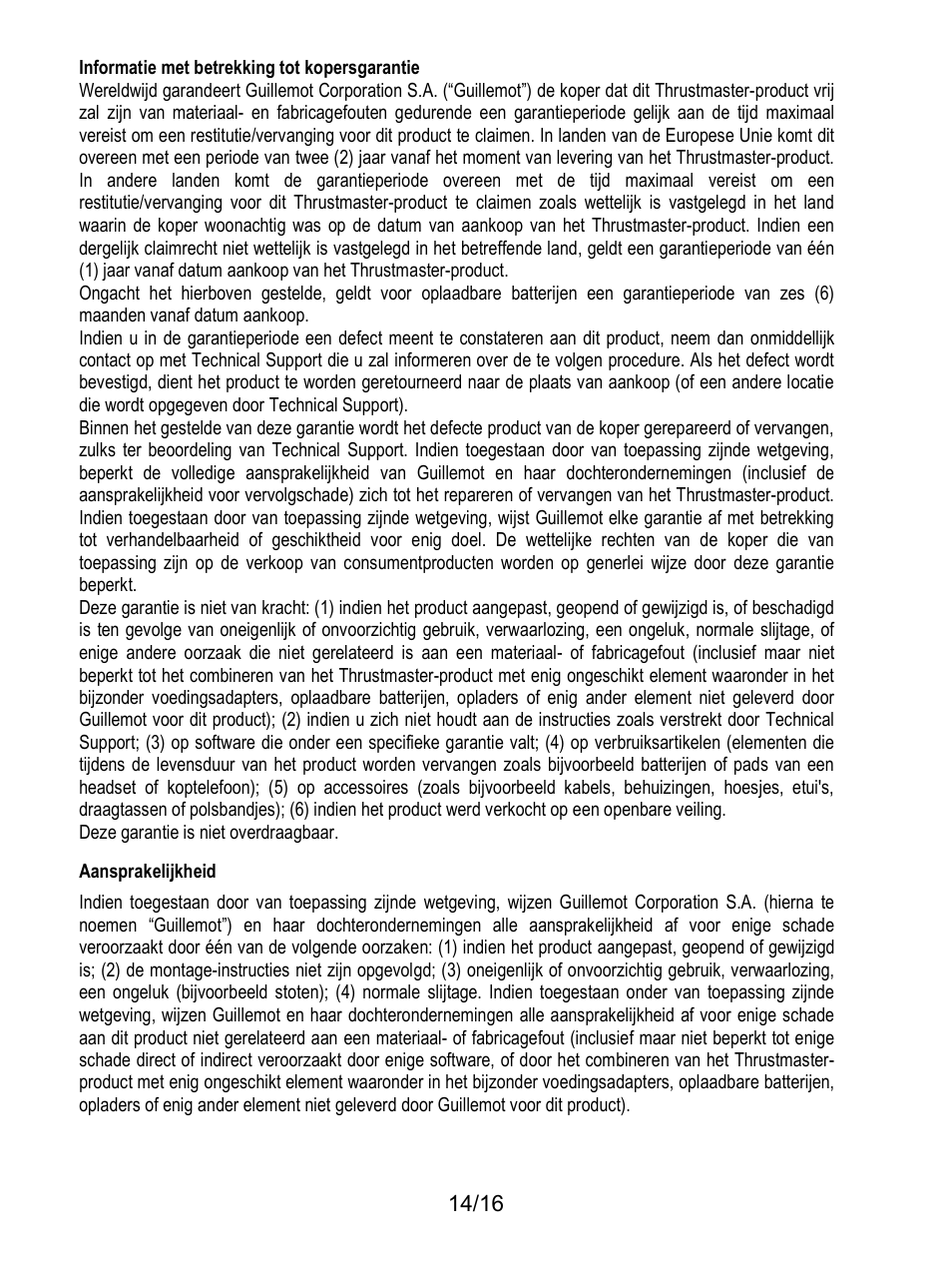 Aansprakelijkheid | Thrustmaster TX Racing Wheel User Manual | Page 63 / 209
