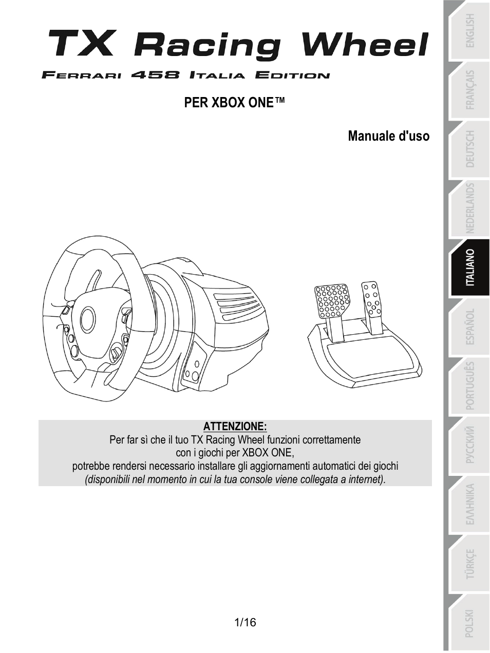 05_ita_tx_racing_wheel, Manuale d’uso | Thrustmaster TX Racing Wheel User Manual | Page 66 / 209