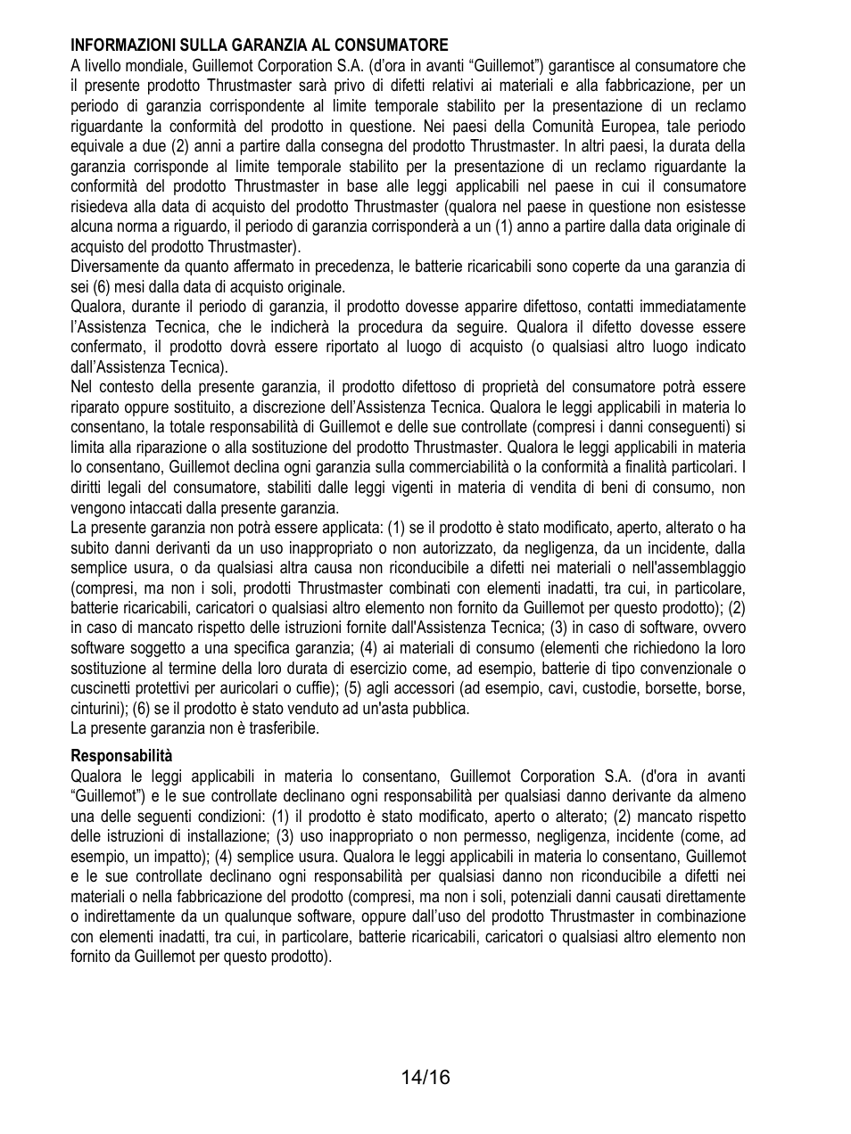 Responsabilità | Thrustmaster TX Racing Wheel User Manual | Page 79 / 209