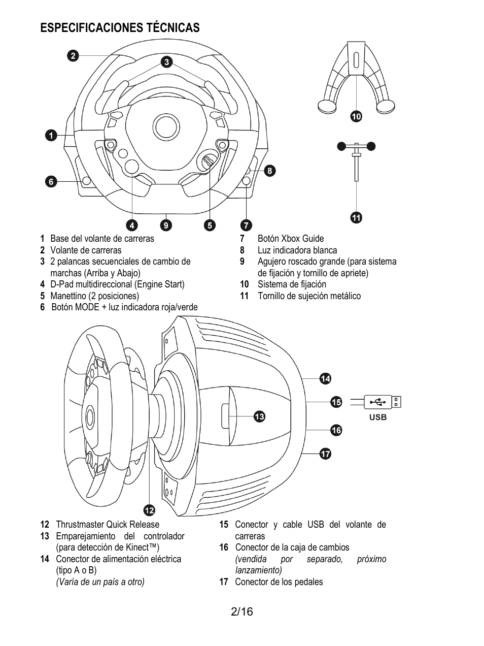 Especificaciones técnicas | Thrustmaster TX Racing Wheel User Manual | Page 83 / 209
