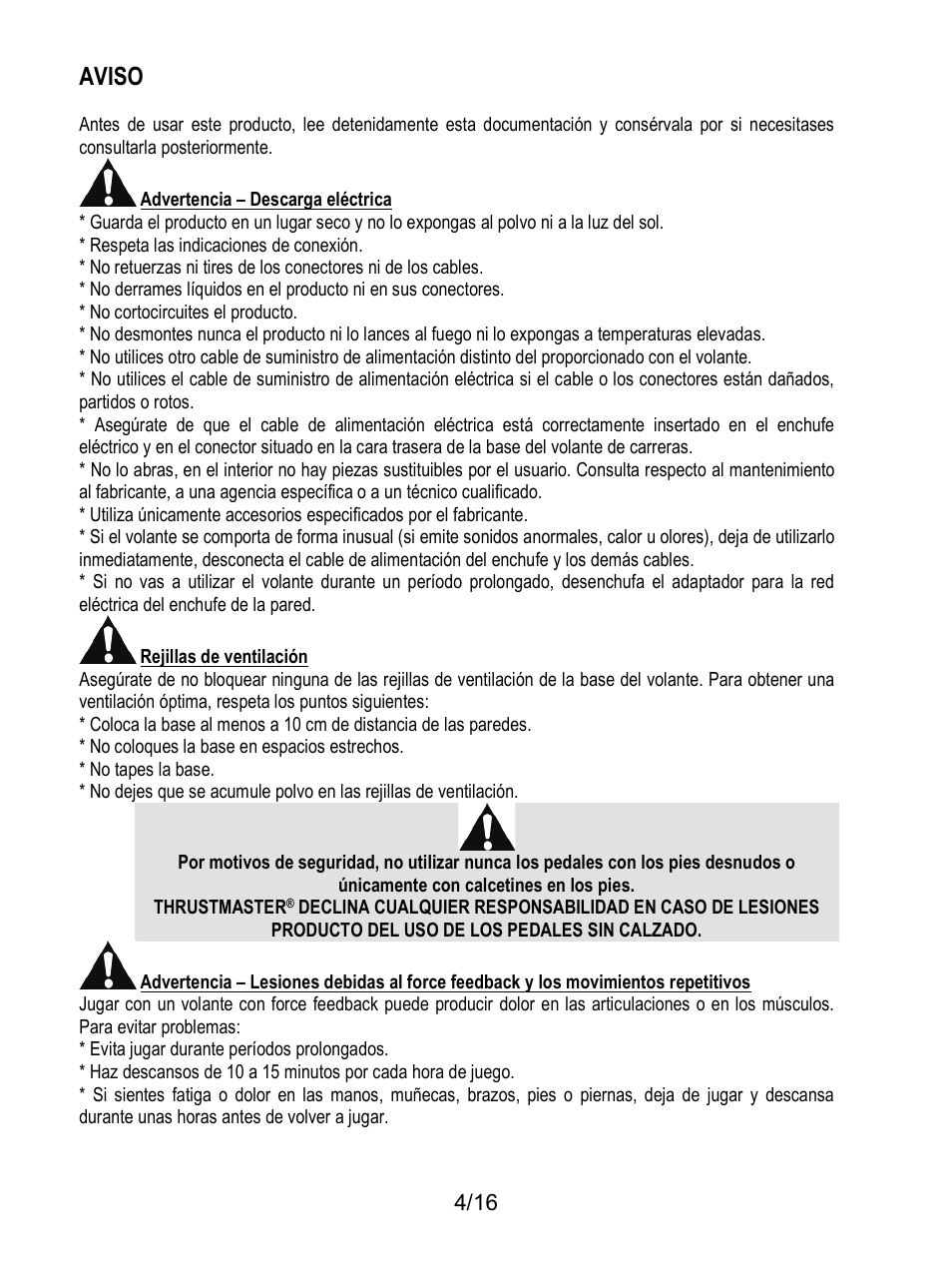 Aviso | Thrustmaster TX Racing Wheel User Manual | Page 85 / 209