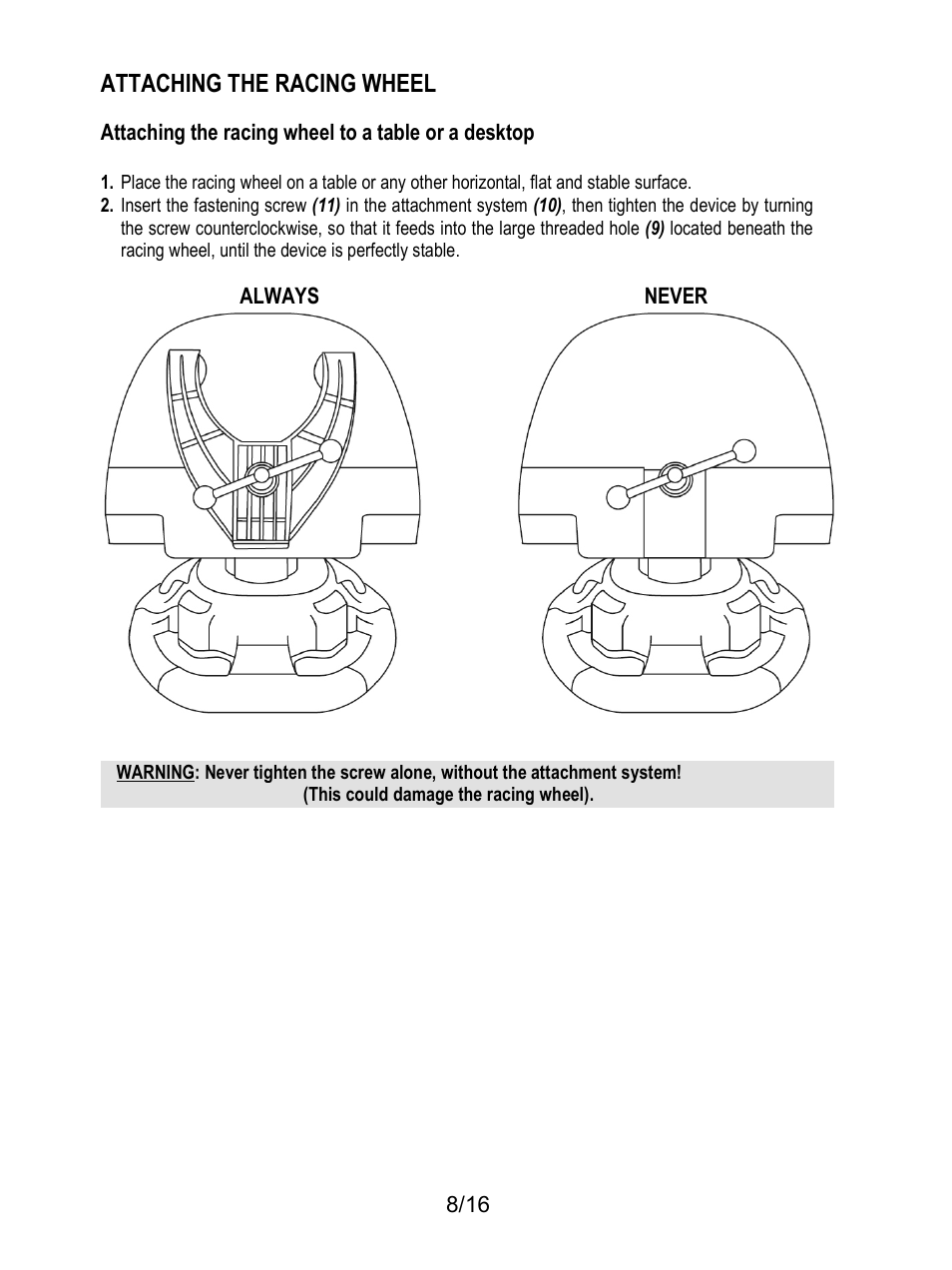 Attaching the racing wheel | Thrustmaster TX Racing Wheel User Manual | Page 9 / 209