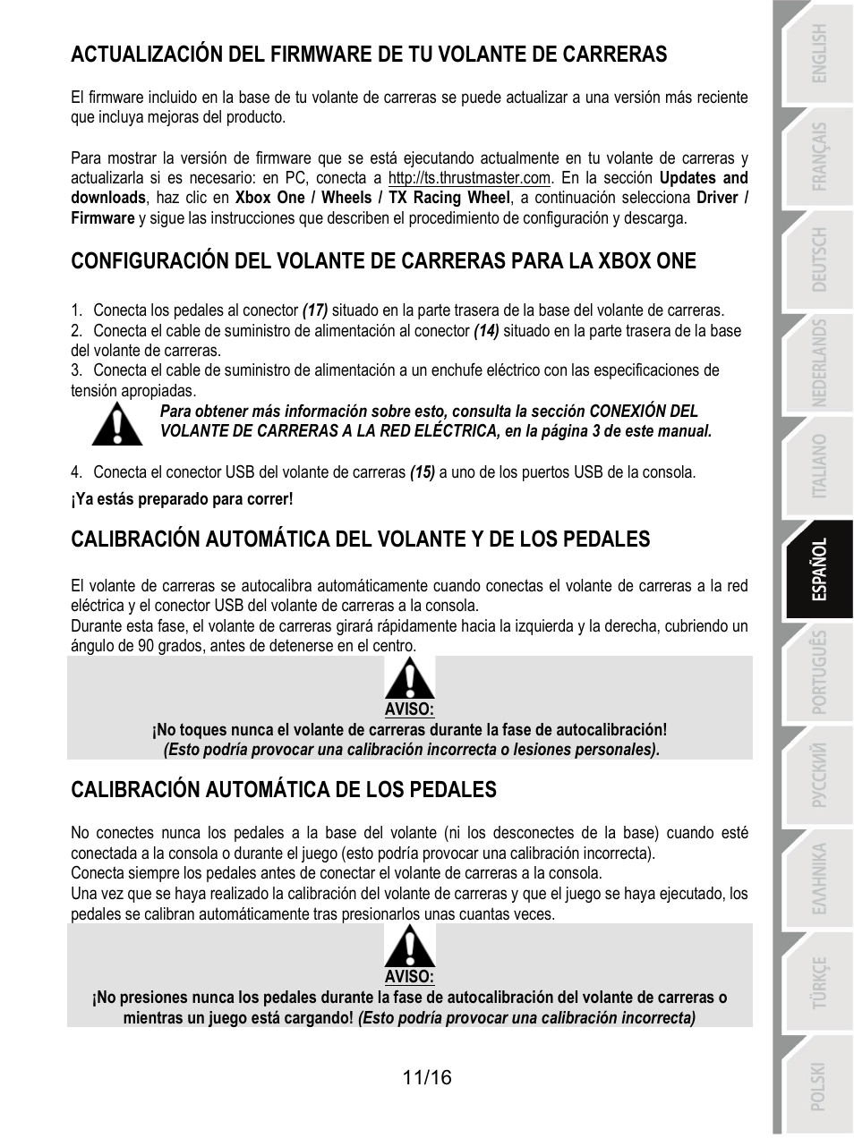Calibración automática de los pedales | Thrustmaster TX Racing Wheel User Manual | Page 92 / 209