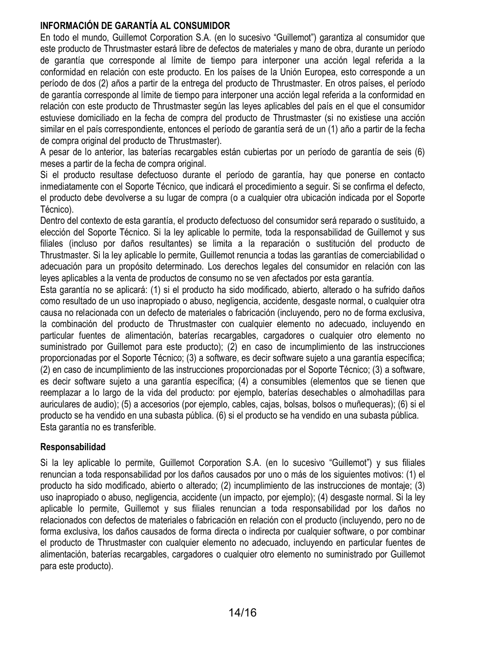 Responsabilidad | Thrustmaster TX Racing Wheel User Manual | Page 95 / 209