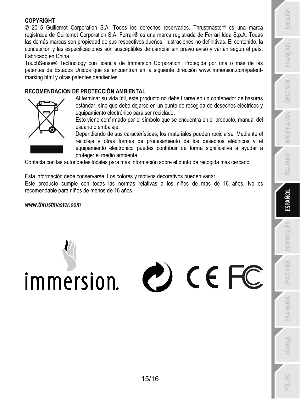 Thrustmaster TX Racing Wheel User Manual | Page 96 / 209