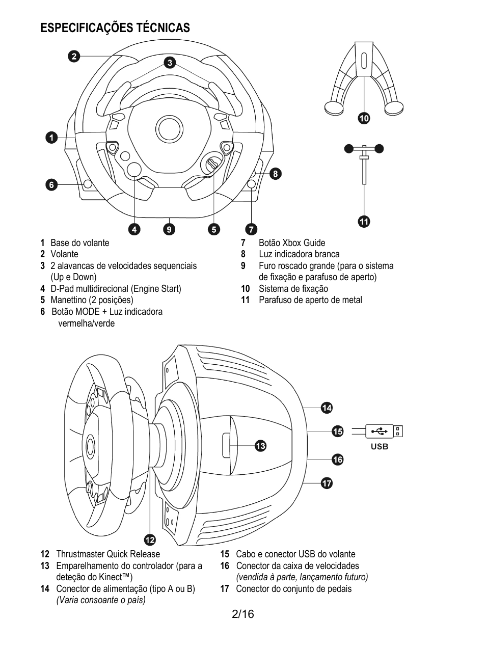 Especificações técnicas | Thrustmaster TX Racing Wheel User Manual | Page 99 / 209