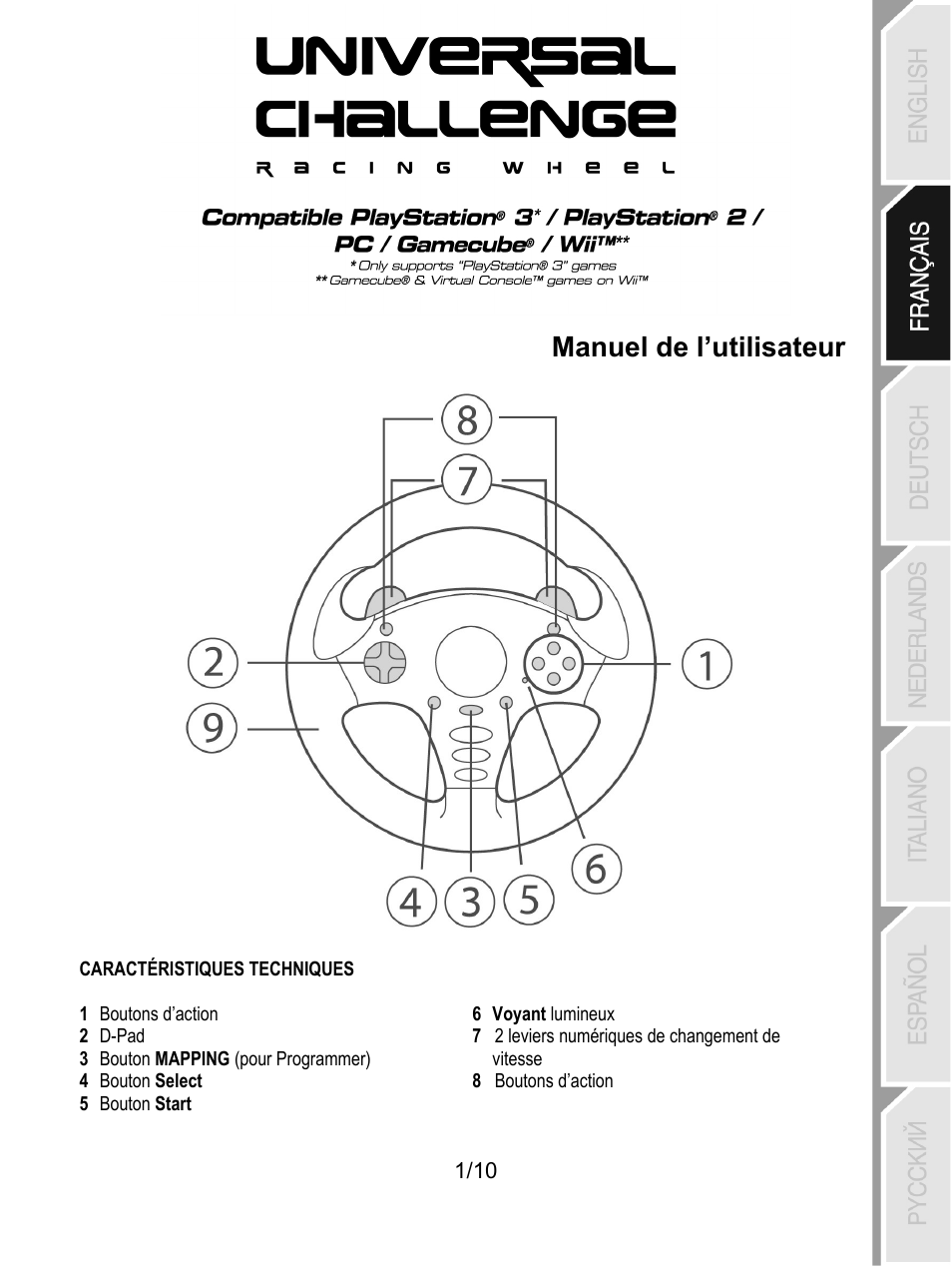 02_fra_universal challenge 5-in-1, Caractéristiques techniques, Manuel de l’utilisateur | Thrustmaster Universal Challenge 5-in-1 User Manual | Page 12 / 82