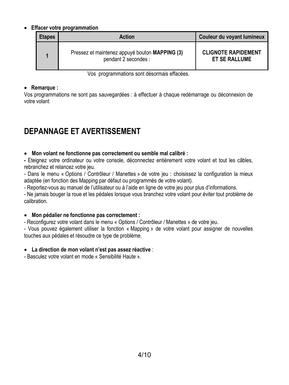 Depannage et avertissement | Thrustmaster Universal Challenge 5-in-1 User Manual | Page 15 / 82