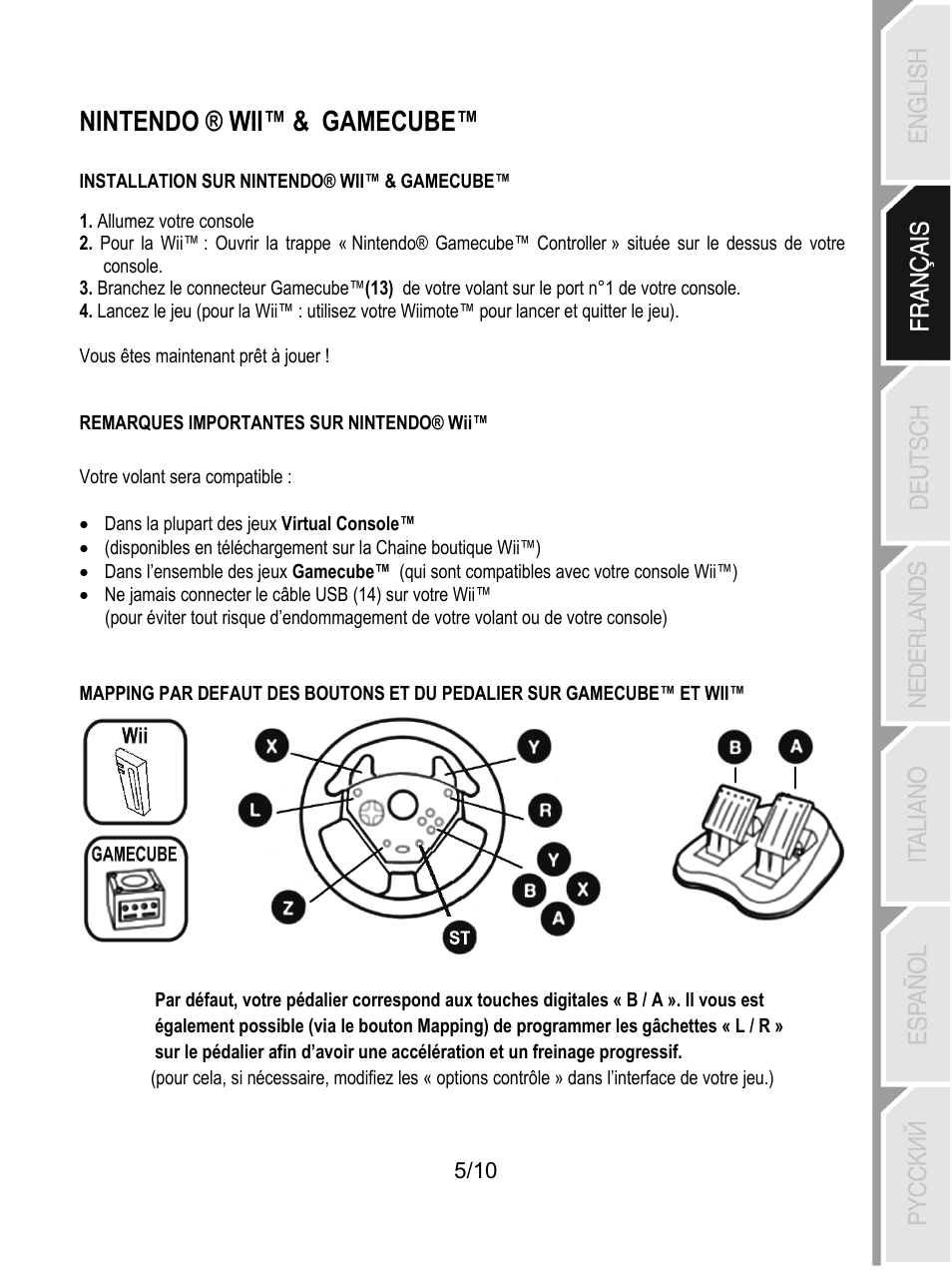 Nintendo ® wii™ & gamecube | Thrustmaster Universal Challenge 5-in-1 User Manual | Page 16 / 82