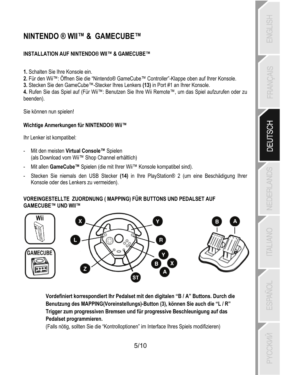 Nintendo ® wii™ & gamecube | Thrustmaster Universal Challenge 5-in-1 User Manual | Page 26 / 82