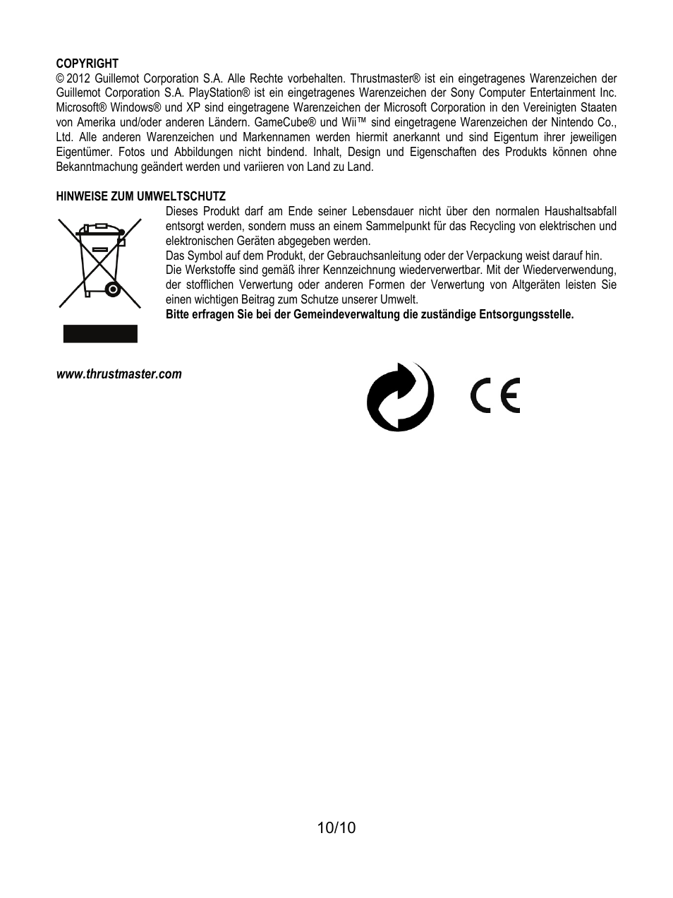 Hinweise zum umweltschutz | Thrustmaster Universal Challenge 5-in-1 User Manual | Page 31 / 82