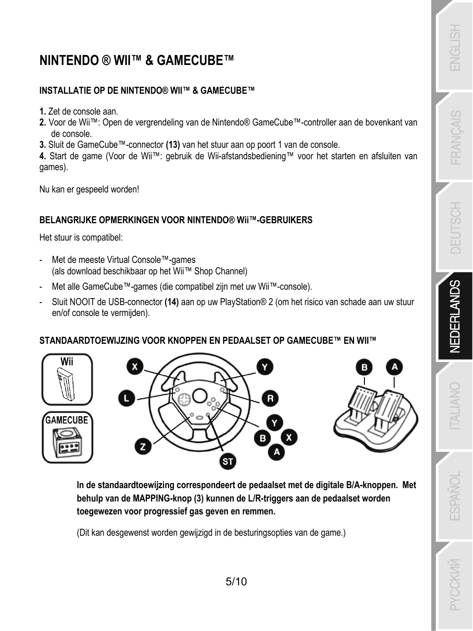 Nintendo ® wii™ & gamecube | Thrustmaster Universal Challenge 5-in-1 User Manual | Page 36 / 82