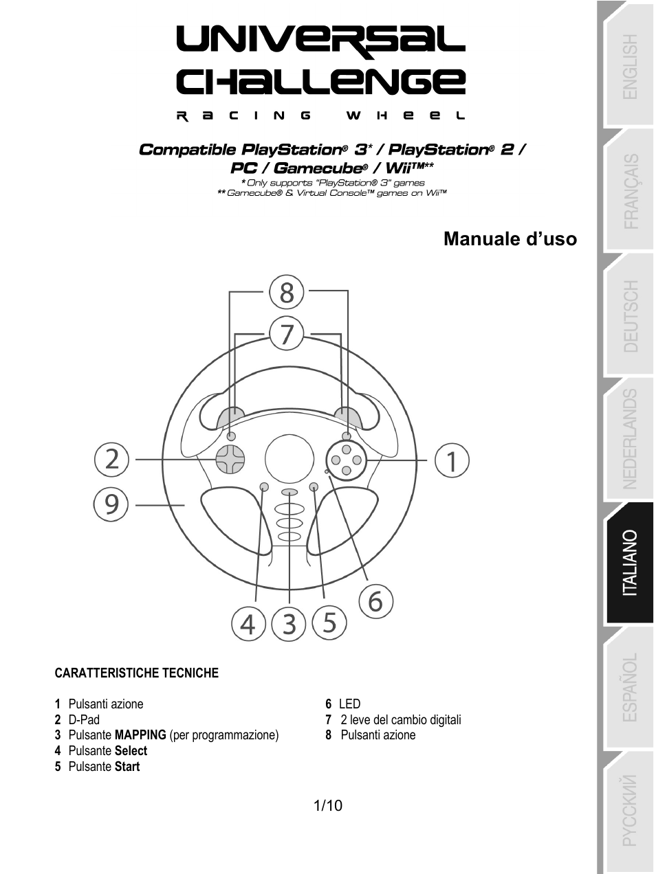 05_ita_universal challenge 5-in-1, Caratteristiche tecniche, Manuale d’uso | Thrustmaster Universal Challenge 5-in-1 User Manual | Page 42 / 82