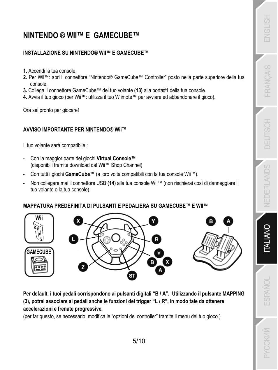 Nintendo ® wii™ e gamecube | Thrustmaster Universal Challenge 5-in-1 User Manual | Page 46 / 82