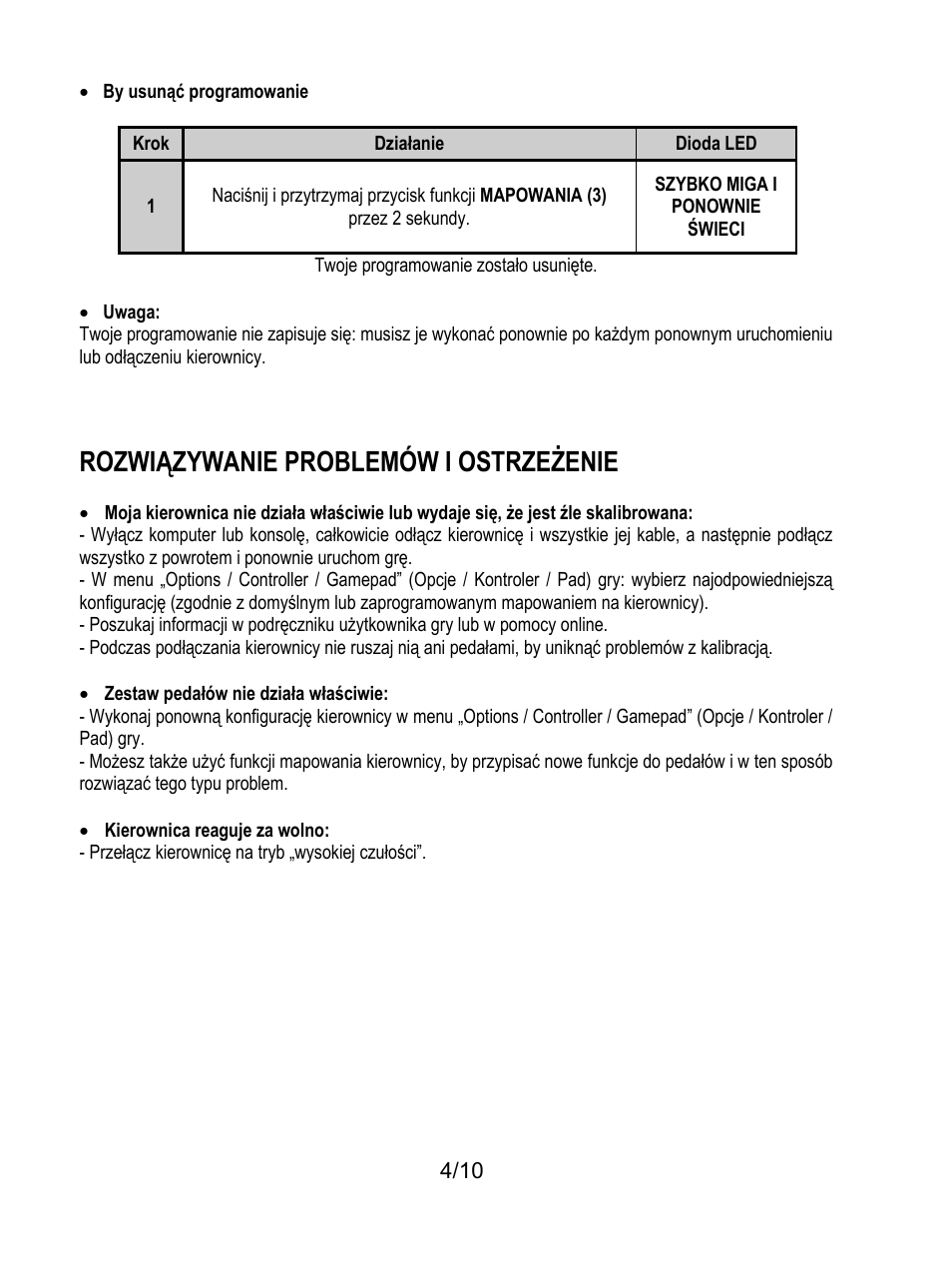 Rozwiązywanie problemów i ostrzeżenie | Thrustmaster Universal Challenge 5-in-1 User Manual | Page 75 / 82