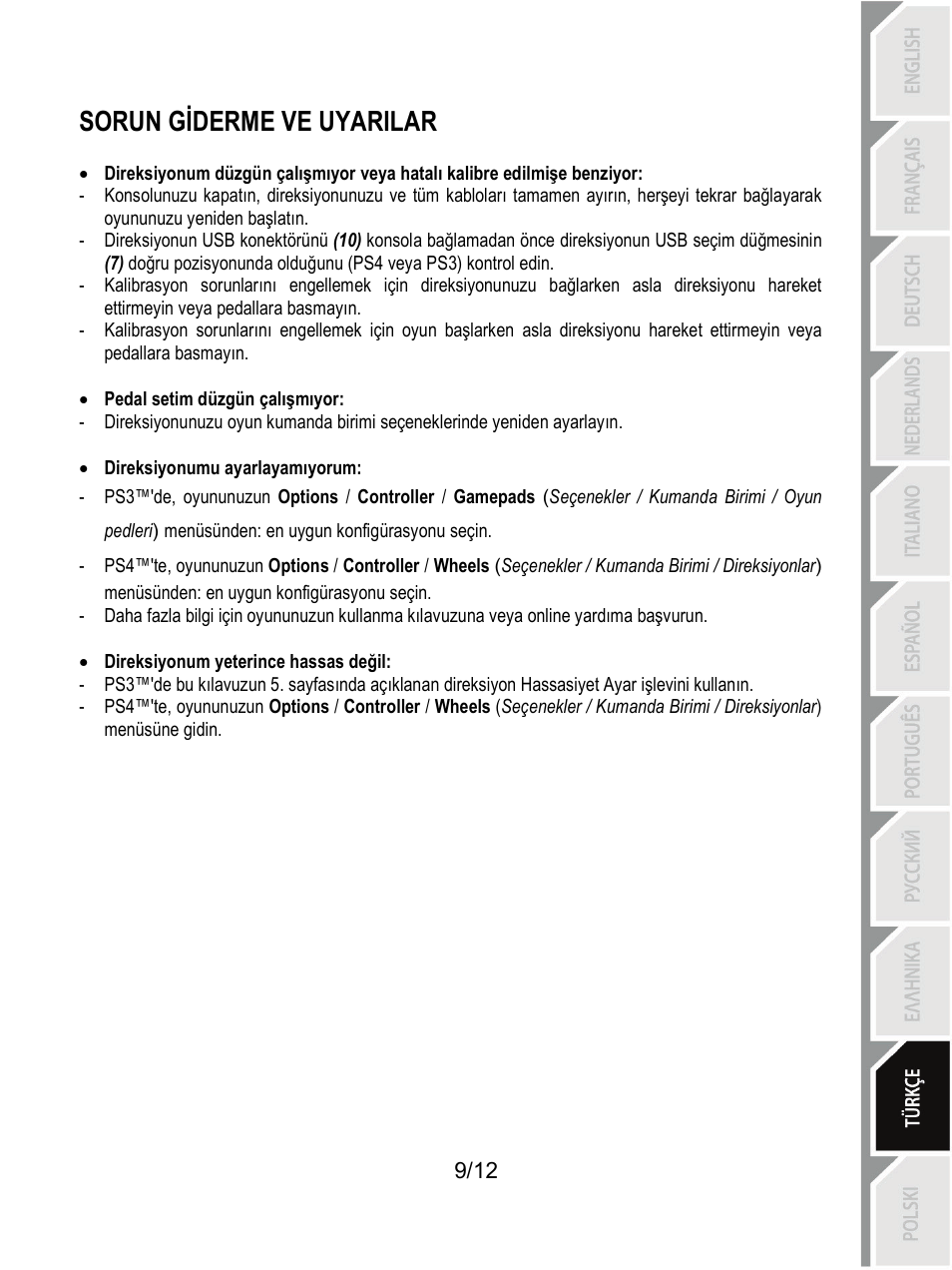Sorun giderme ve uyarilar | Thrustmaster T80 Racing Wheel User Manual | Page 118 / 269