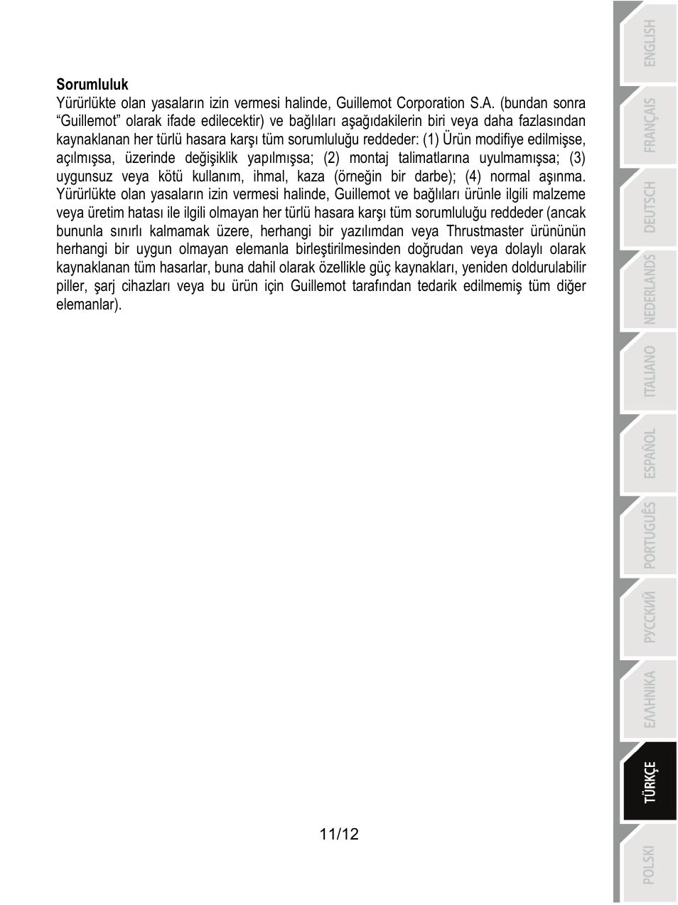 Sorumluluk | Thrustmaster T80 Racing Wheel User Manual | Page 120 / 269