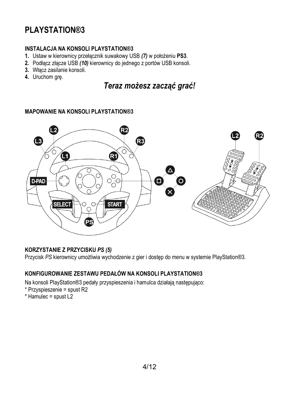 Playstation®3, Teraz możesz zacząć grać | Thrustmaster T80 Racing Wheel User Manual | Page 125 / 269