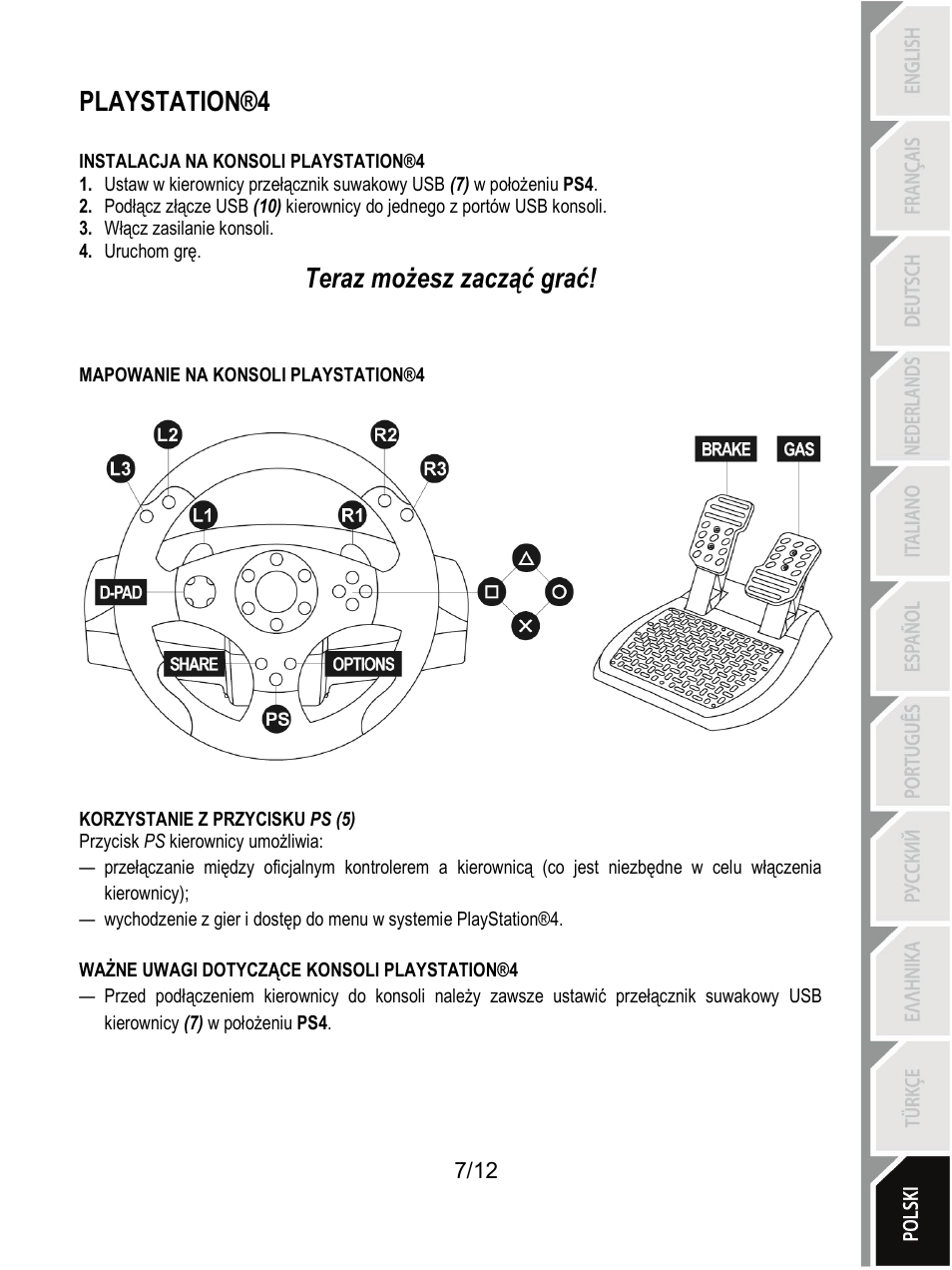 Playstation®4, Teraz możesz zacząć grać | Thrustmaster T80 Racing Wheel User Manual | Page 128 / 269